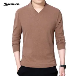 Camisetas masculinas liseaven 6 cores camisetas de camisetas outono de inverno masculino t-shirt homem novo casual macio espesso de manga longa com deco