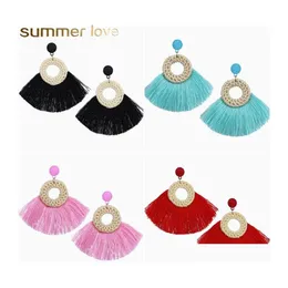 Charm Handmade Circle St Tassel Earring High Quality Fan Shaped Earrings For Women Woven Rattan Hoop Fringe Drop Design Delivery Jewe Otxjk