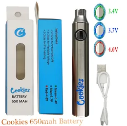 Cookies Battery 510 Thread Vapes Pennor Laddningsbara batterier 650mAh USB Charger Instock Original Factory Thick Oil Vaporizer