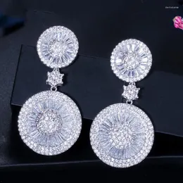 Dangle Earrings Beaqueen Luxury Large 2 Round Drop Zirconia Cubic Paded Paded Women Women Bridal Wedding Modern Jewelry E003