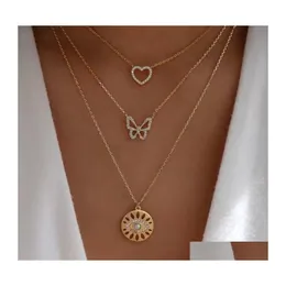 Anhänger Halsketten Mode Damen Goldkette Colorf Strass gefüllt Evil Eye Münze für Frauen Bohemian Drop Lieferung Schmuck Anhänger Dhzpy