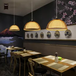 Kolye lambalar yuvarlak bambu hasır rattan gölge ışık fikstür Japon tatami asılı tavan lambası yemek masası odası restoran e27