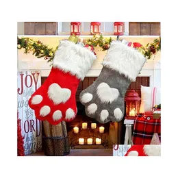 Party Favor Christmas Dog Cat Paw Stocking Hanging Socks Tree Ornament Decor Hosiery Plush Xmas Kdis Gift Candy Bag Drop Delivery Ho Otdmc