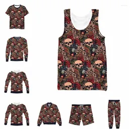 Survêtements pour hommes Vitinea 3D Full Print SKULL T-shirt/Sweat/Sweats à capuche zippés/Veste fine/Pantalon Four Seasons Casual J09