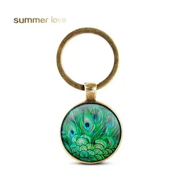 Key Rings Design Crystal Keychain Unique Art Peacock Wiggling Feather Holder Handmade Animal Pattern Keyring For Women Girls Persona Otmif