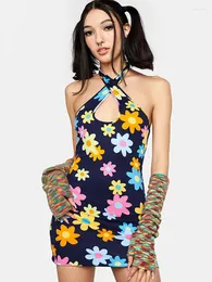 Повседневные платья цветочные мини-летнее сексуальное платье для женщин для шеи без рукавов с высокой талией vestidos elegantes para mujer soct split y2k