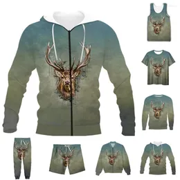 Tute da uomo Divertente 3D Full Print Animal Deer T-shirt/Felpa/Felpe con zip/Giacca sottile/Pantaloni Abito casual quattro stagioni V50