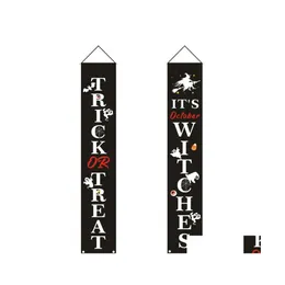 Party Decoration Couplet Hanging Outdoor Home Door Sign Halloween Banner Porch Oxford Tyg Funny Display Trick or Treat Office Drop Dhtbn