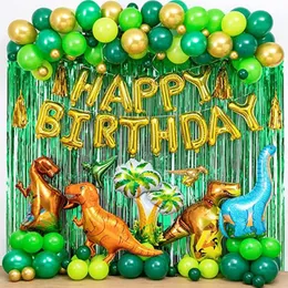 Diğer Etkinlik Partisi Malzemeleri 97pcs Dinozor Doğum Günü Dekorasyon Balonları Arch Garland Kit Happy Folyo Perdeleri Dino temalı iyilik 230131