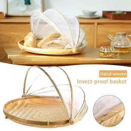 Other Kitchen Tools HandWoven Food Serving Tent Basket Tray Fruit Vegetable Bread Storage Simple Atmosphere Outdoor Picnic Mesh Net Cover 230201