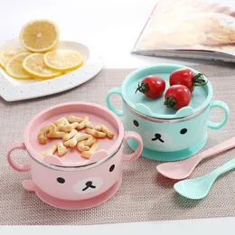 Bowls Faroot Magic Baby Kids Children's Cartoon Stainless Steel Suction Cup Slip-resistant Tableware Sucker Bowl Set