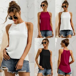 Kvinnors tankar camis kvinnor sommar t-shirt ärmlös halter fast färg tank topp kvinnlig 2022 ny het höst sexig blus damer chic unga tees c2473 y2302