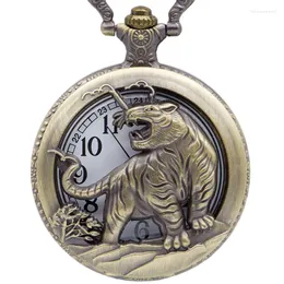 Pocket Watches Top Brand Tiger Hollow Carving Men Quartz With Necklace Pendant For Men's Gifts Drop