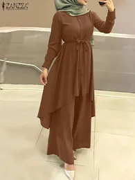 Этническая одежда Zanzea Двух кусочков женского обзора модного отвороты с длинным рукавом рубашка с длинным рукавом брюки мусульмане широкие брюки для ног Исламские костюмы 230131