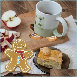 Maty podkładki 1PC świąteczny kubek mata kreskówka gingerbread man kreatywny kubek podkładka termiczna insation wodoodporna dostawa home garde dhb1y