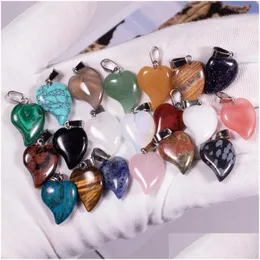 Charms Natural Crystal Rose Quartz Tigers Eye Stone Heart Penent for Diy Серьги для ожерелья украшения для капли доставки найти Dhgarden DH3HF