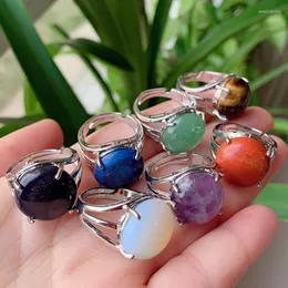 Wedding Rings Natural Stone Crystal Ring For Women Open Reiki Healing Lapis Tiger Eye Pink Purple Quartz Finger Party Jewelry