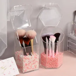 Förvaringslådor Pearl Clear Acrylic Cosmetic Organizer Lipstick Container Dammtät Makeup Brush Tools Hucket Women Gifts