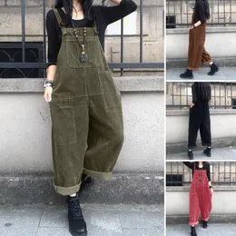 Women's Jumpsuits Rompers Vintage Corduroy Jumpsuits Women's Autumn Pants ZANZEA Casual Suspender Wide Leg Playsuits Rompers Trousers 230131