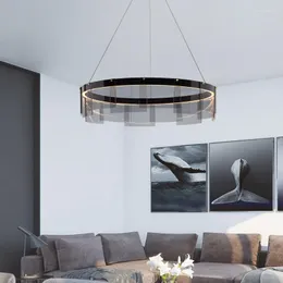 Pendelleuchten IWP Nordic Schwarz Glas Lampe Luxus Kronleuchter LED Hängen Lichter Runde Hauptlicht Für Schlafzimmer Wohnzimmer Esszimmer Küche