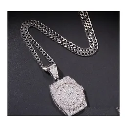 Pendant Necklaces Gold Sier Dial Necklace Mens Hip Hop Jewelry Fashion Watch C3 Drop Delivery Pendants Dh5Sb