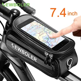 Borse laterali NEWBOLER Bike 2L Frame Front Tube Ciclismo Bicicletta Custodia impermeabile per telefono 7,4 pollici Accessori per borsa touchscreen 0201