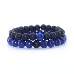 Strand Beaded Strands Fashion Couple Natural Stone Bracelet Cyanite Matte Combination Set Pulsera De Mujer Yoga Jewelry