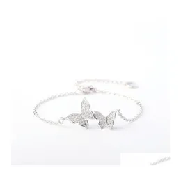 Ссылка цепочка мода золото Sier Double Butterfly Charm Cz Bracelet для женщин -дизайнерские ювелирные ювелирные изделия. Кубические циркониевые свадебные браслеты Би -отах