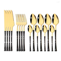 Dinnerware Sets 16Pcs Gold Stainless Steel Imitation Wooden Handle Cutlery Set Western Tableware Knife Fork Teaspoon Kitchen Flatware