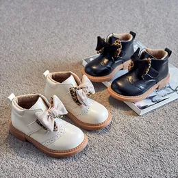 Spor ayakkabı çocuklar için kış botları bowknot ile kızlar için sıcak kadife prenses kısa yürümeye başlayan kız marka bej platformu bebek e11261 230202