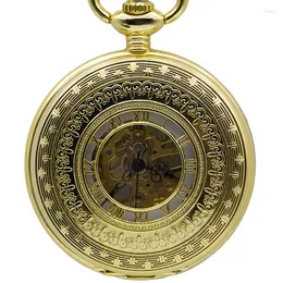 Pocket Watches Mode Ganze Golden Uhr schwarze analoge mechanische fob Luxus Halskette Anhänger Männer Frauen für Geschenk