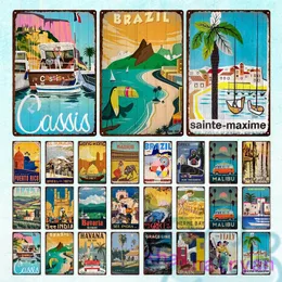 Seaside City Country Metal Painting Beautiful Buildings Landscape Tour Metal Signs Plaques Iron Tin Plate Art Painting For Garden Home Decor 20cmx30cm Woo