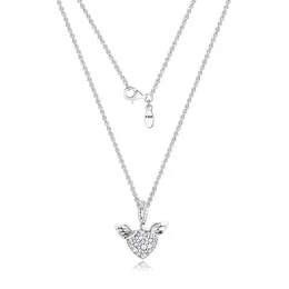 Подвесные ожерелья Pave Heart Angel Wings Ожерелье подвесное серебряное серебряное ювелирное изделия.