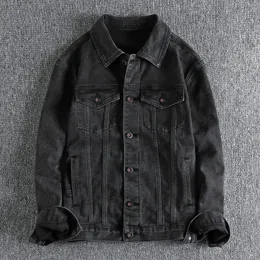 Herrjackor Black Grey Denim Jacket Men's Classic Slim Fit Spring and Autumn Youth Cardigan Coat Ytterkläder 1370 230202