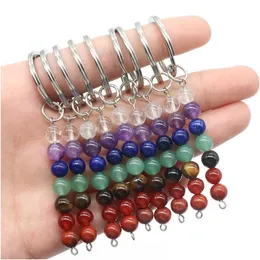 Keychains Lanyards Natural Crystal Key Rings Colorf 7 Stone Beads Metal Keychain Jewelry Bags Pendant Diy Accessories Whol Dhgarden Dh7Kd