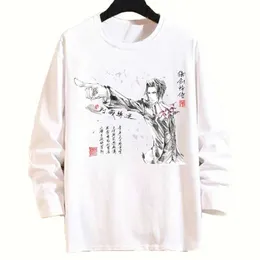 T-shirt da uomo Uomo donna Primavera Autunno Anime Ace Attorney T-shirt bianca a maniche lunghe T-shirt con pittura a lavaggio a inchiostro T-shirt casual Y2302