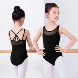 Stage Wear 2023 Children Summer Sleeveless Gymnastics Ballet Dance Leotards Girls Kids Mesh Splice Pink Black Dancewear