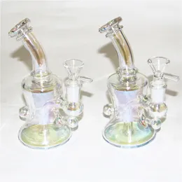 Bongos de vidro narguildes de 6,1 polegadas Mini ilabs Dab Rigs Beaker Metallic Color Glass Water Tubs 14mm com tigela