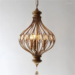 Pendant Lamps Chandelier Vintage Salle A Manger Crystal Round Iron Els Circle E27 Light Luminaria De Mesa Moroccan Decor