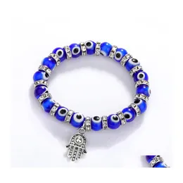 Link Chain 8Mm Turkey Evil Blue Eyes Beads Bracelets Hamsa Hand Charm Bracelet Men Women Fashion Jewelry Friendship Drop Delivery Otqbi