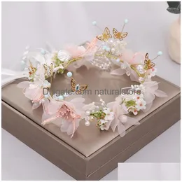 Klipsy do włosów Barrettes Korea Ręka Make Dady Girl Sweet Princess Crown Flower Wreath Floral Hairband Prezenta