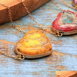 Pendant Necklaces Heart Oval Turquoise Stone With Gold Plated Chain 18 Inch Natural Gemstone Necklace Women Jewelry Gifts Drop Deliv Dhhem