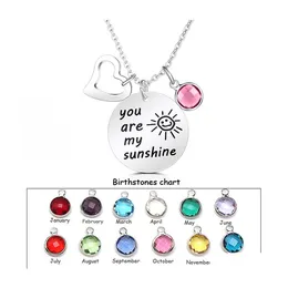 Pendant Necklaces High Quality Engraved Letters Necklace You Are My Sunshine Birthstone Pearl Charms Pendants Heart For Women Diy Je Otmds