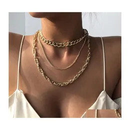 Kedjor kvinnor halsband smycken 3 st/set trendig mode guld sier f￤rg geometrisk legering l￤nk kedja punk hip hop 3480 Q2 droppe leverera dh8vd