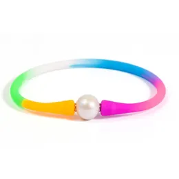 Perlen natürliche Süßwasser-Edison-Perlenstrang-Armbänder, strukturierte weiße Farbe, runde Perlen, elastischer Armreif für Frauen, Schmuck, Drop-Lieferung, Dh0Lf