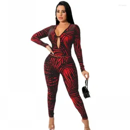 Completo da donna in due pezzi con pantaloni Moda sexy da donna africana con stampa rossa a maniche lunghe Top aderente tuta invernale 2023
