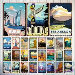 Nação países famosos atrações da cidade Metal Painting Metal Vintage Scenic Sign Metal Cartoon Iron Tin Plate Pintura de parede para sala de estar Decoração do jardim 20x30cm