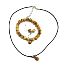 Brincos de pulseira Colar Women Tiger Eye Gemstone Pingente Pingente Pinglelet Set Cura Jeia de Pedra Friend Friend Greet Drop Dat entre Dhu0R