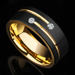 Rings Cluster FDLK Luxury Mens 8mm الأسود الفولاذ المقاوم للصدأ حلقة الذهب حلقة الزفاف الكريستال للرجال حزب الخطوبة الهدية G230202