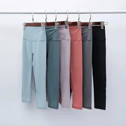 Luluwomen Yoga-Hose, Damen-Sieben-Punkt-Oberbekleidung, eng anliegende, schnell trocknende nackte Fitness-Kleidung, hohe Taille, hüfthebende Sporthose